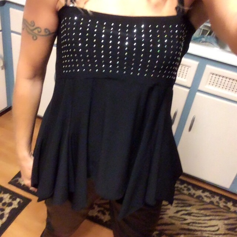 Studded black asymmetrical tank